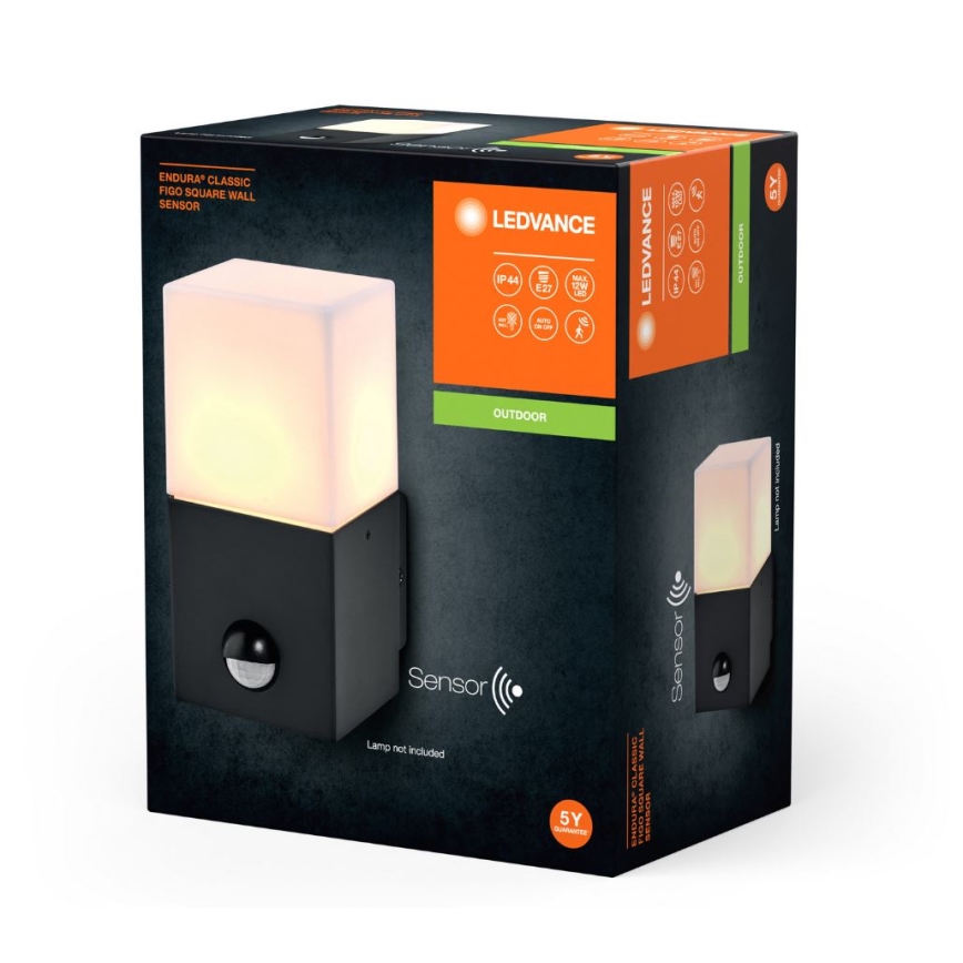 Ledvance - Udendørs væglampe med sensor FIGO SQUARE 1xE27/20W/230V