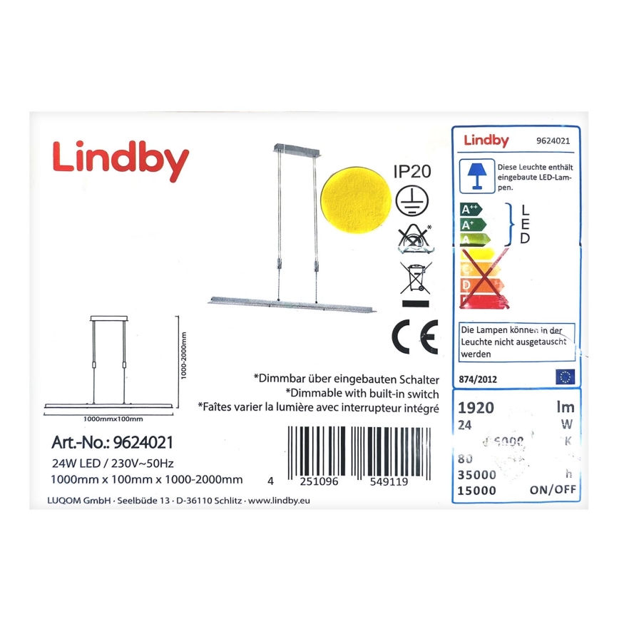 Lindby - LED pendel dæmpbar SLADJA LED/24W/230V