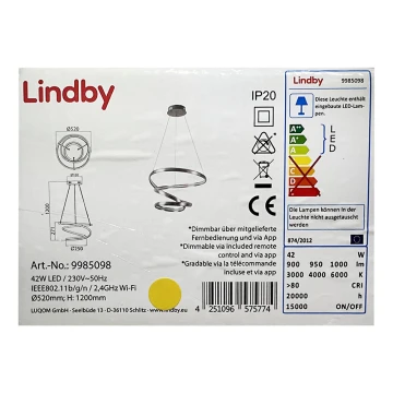 Lindby - LED pendel dæmpbar VERIO LED/230V + fjernbetjening