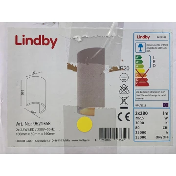 Lindby - LED væglampe JENKE 2xLED/2,5W/230V gips