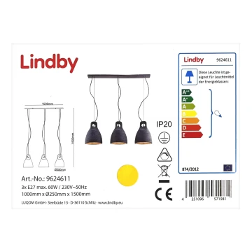 Lindby - Pendel IBU 3xE27/60W/230V