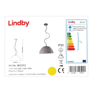 Lindby - Pendel JELIN 1xE27/60W/230V