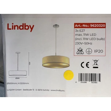 Lindby - Pendel SEBATIN 3xE27/11W/230V