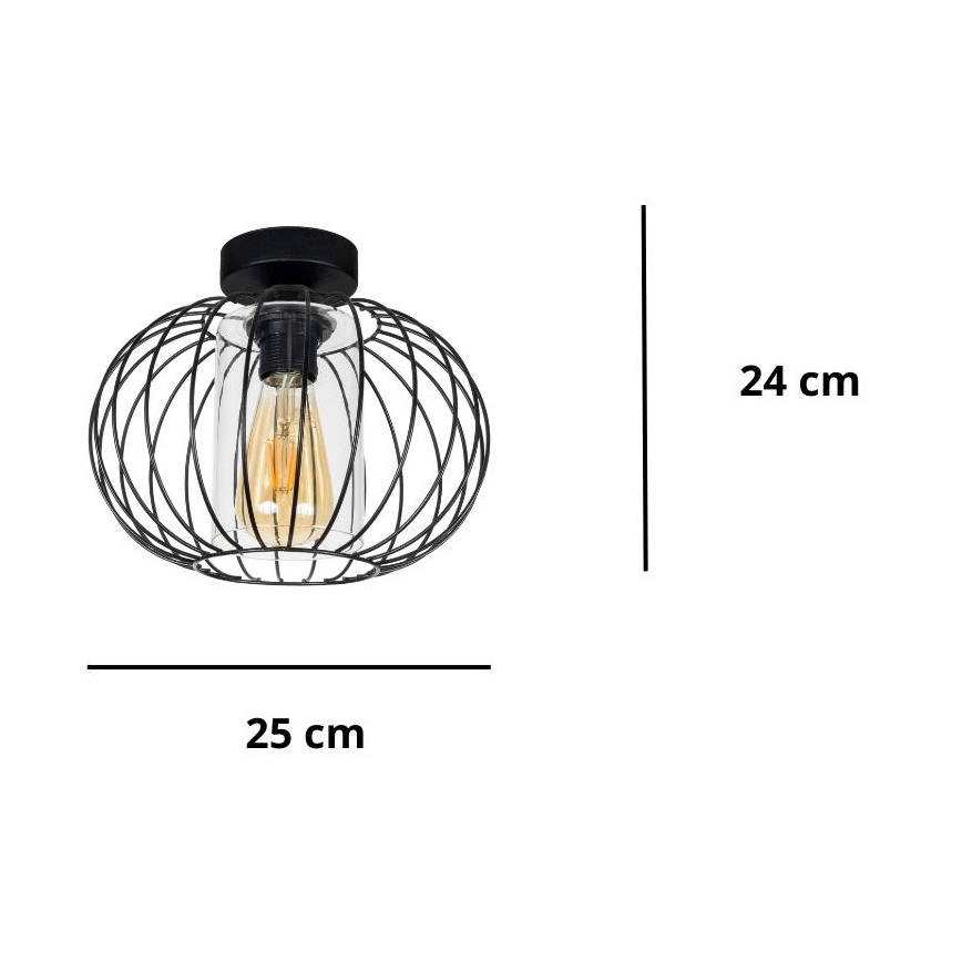 Loftlampe CORRINI 1xE27/60W/230V diameter 25 cm sort/transparent