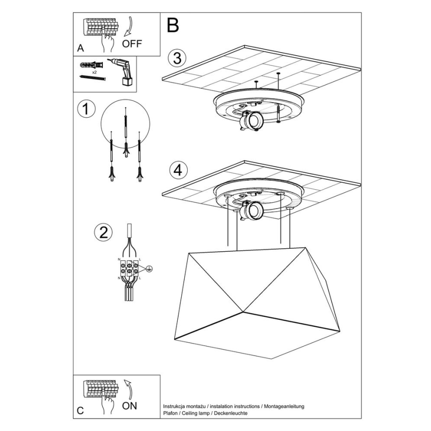 Loftlampe HEXA 1×E27/60W/230V sort