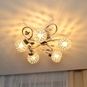 Loftlampe SOPHIA 5xE27/15W/230V skinnende krom/transparent