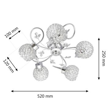 Loftlampe SOPHIA 5xE27/15W/230V skinnende krom/transparent