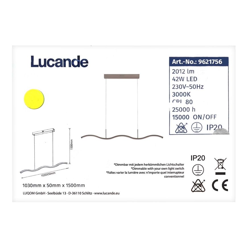 Lucande - LED pendel dæmpbar BRAMA LED/42W/230V