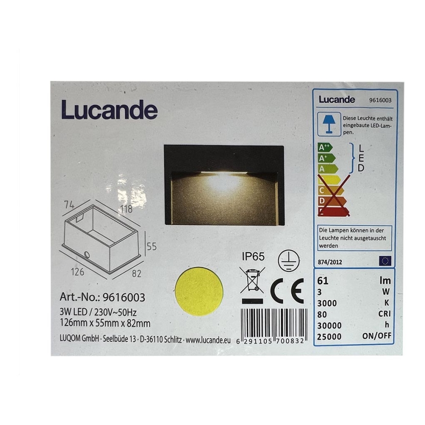 Lucande - Udendørs LED indbygningslampe MITJA LED/3W/230V IP65