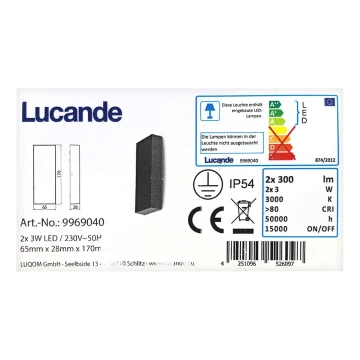 Lucande - Udendørs LED væglampe CORDA 2xLED/3W/230V IP54