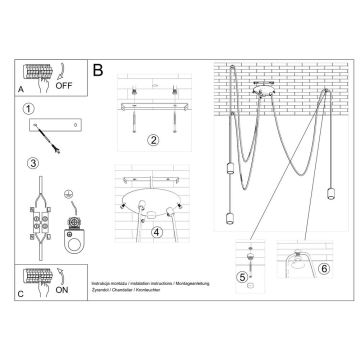 Lysekrone i en snor EDISON 3 3xE27/60W/230V antik sort