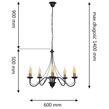 Lysekrone i kæde MALBO 5xE14/60W/230V