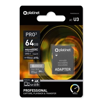 MicroSDXC 64GB U3 Pro A1 90MB/s + SD-adapter