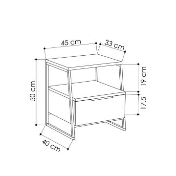 Natbord PAL 50x45 cm hvid/sort