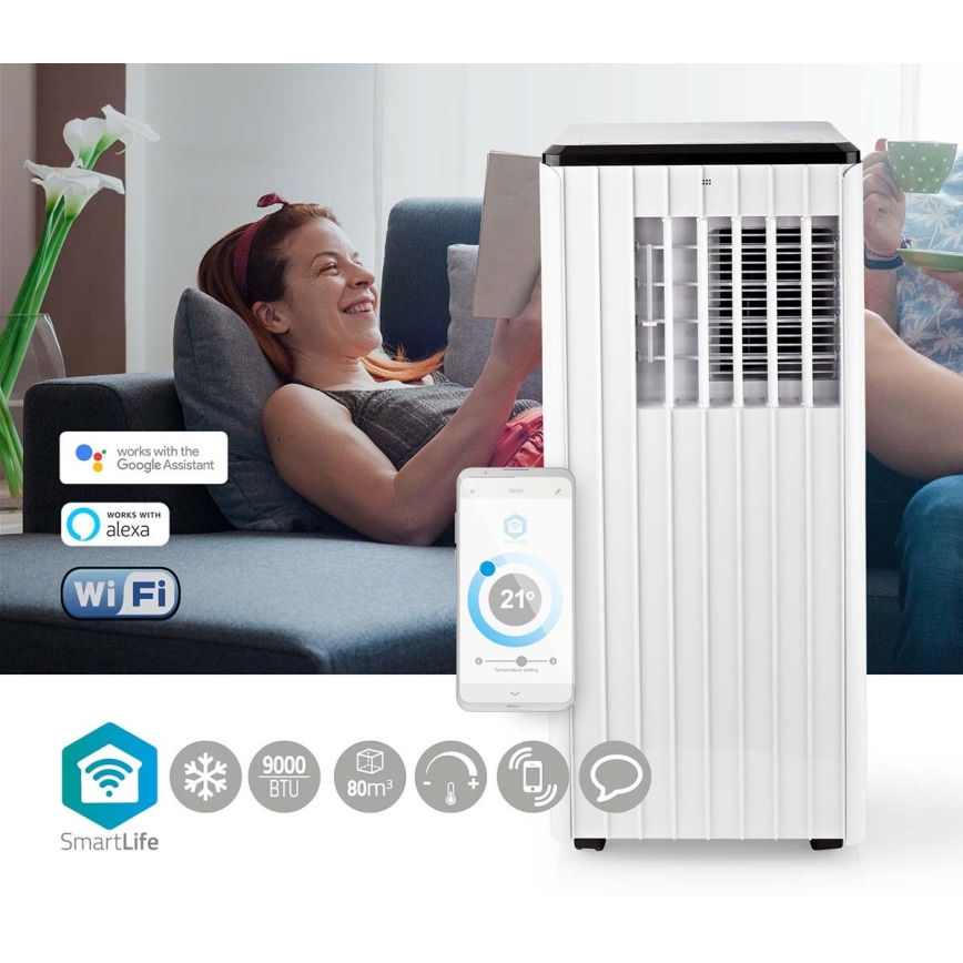 Mobil smart airconditionanlæg 3-i-1 med tilbehørssæt 1010W/230V 9000 BTU Wi-Fi + fjernbetjening