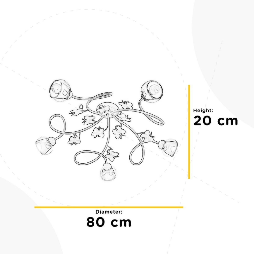 ONLI -  Loftlampe til børn BUTTERFLY 5xE14/6W/230V