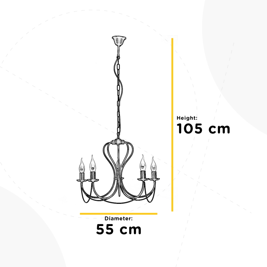 ONLI - Pendel med kædeophæng CANDELA 5xE14/6W/230V hvid