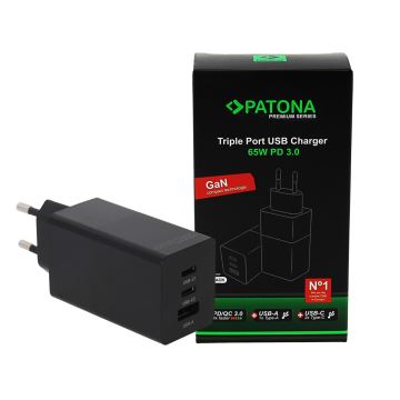 PATONA - Adapter 2xUSB-C + 1xUSB-A Power Delivery 65W/230V