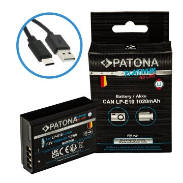 PATONA - Akkumulator Canon LP-E10 1020mAh Li-Ion Platinum USB-C opladning