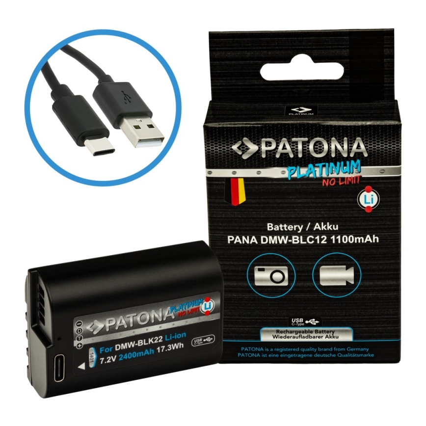 PATONA - Akkumulator Panasonic DMW-BLC12 1100mAh Li-Ion Platinum USB-C opladning