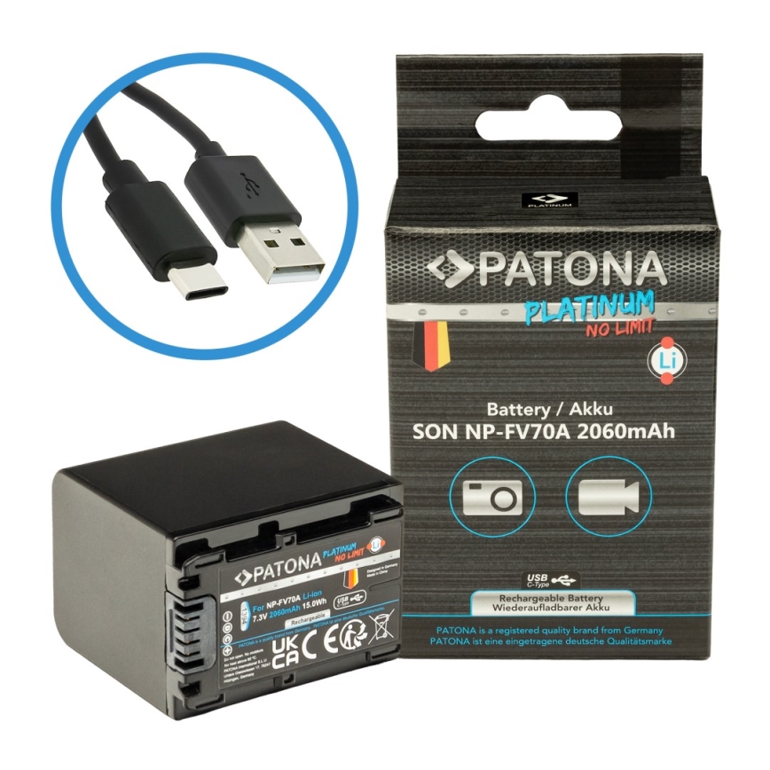 PATONA - Akkumulator Sony NP-FV70A 2060mAh Li-Ion Platinum USB-C opladning