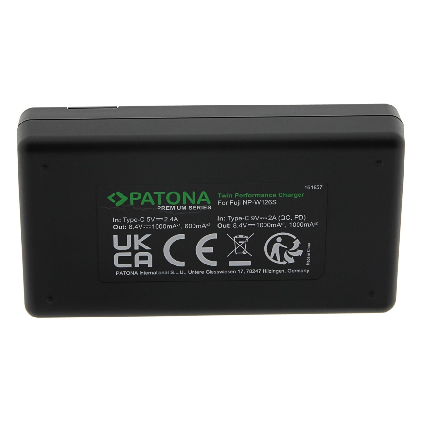 PATONA - Hurtigoplader Dual Fuji NP-W126 + kabel USB-C 0,6 m