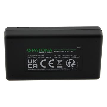 PATONA - Hurtigoplader Dual Olympus BLX-1 + kabel USB-C 0,6 m