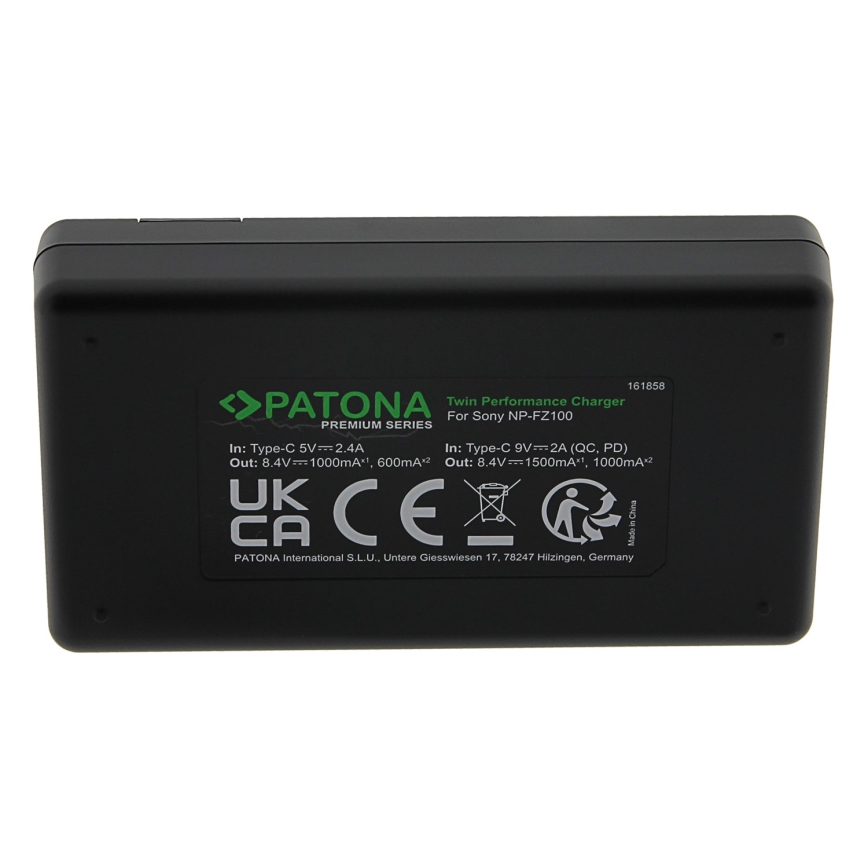PATONA - Hurtigoplader Dual Sony NP-FZ100 + kabel USB-C 0,6 m