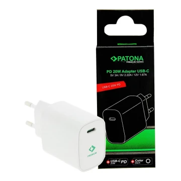 PATONA - Opladeradapter USB-C Power delivery 20W/230V hvid