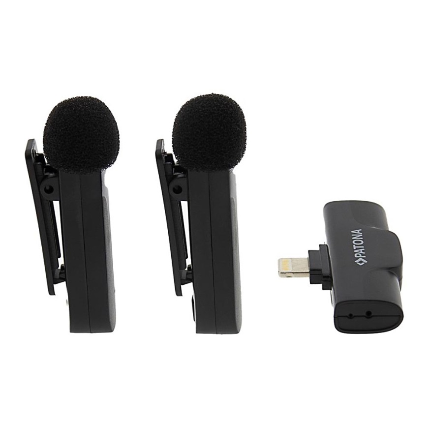 PATONA - SÆT 2x Trådløs mikrofon med klemme til iPhones USB-C 5V