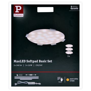 Paulmann 70711 - SÆT 3xLED/2,8W Møbelbelysning med sensor SOFTPAD 230V 2700K