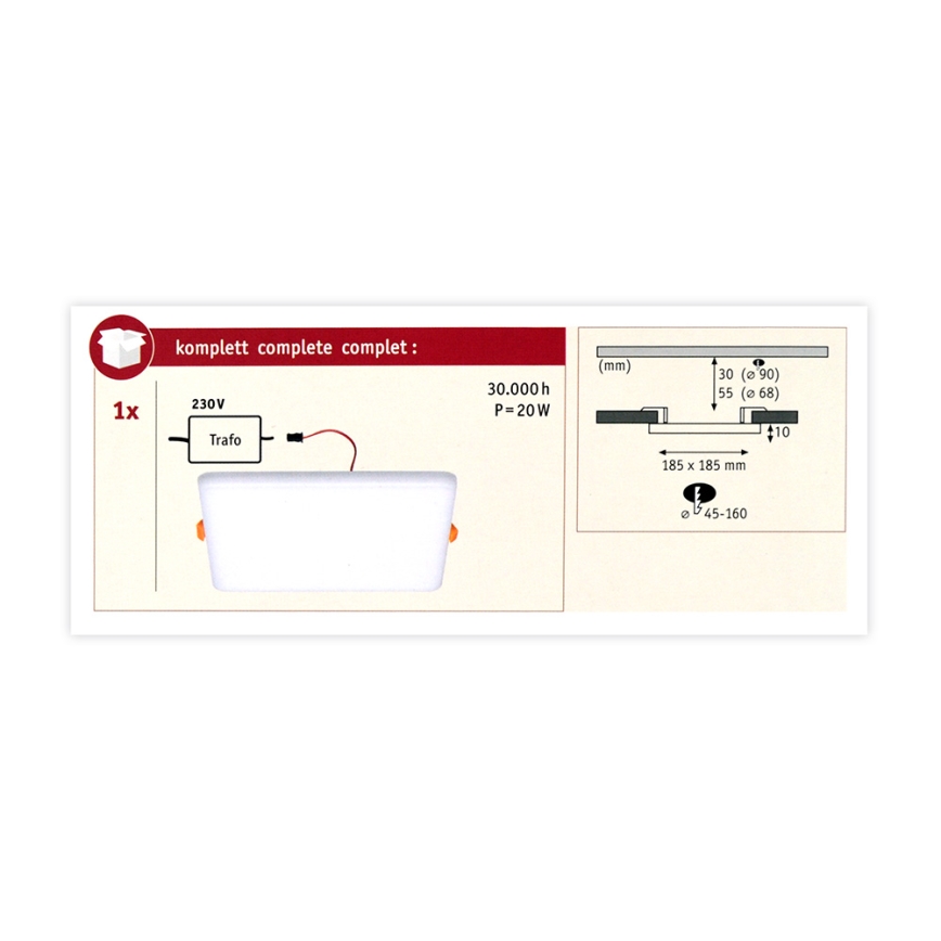 Paulmann 92398 - Indbygningslampe til badeværelse VARIFIT LED/17,5W IP44 230V