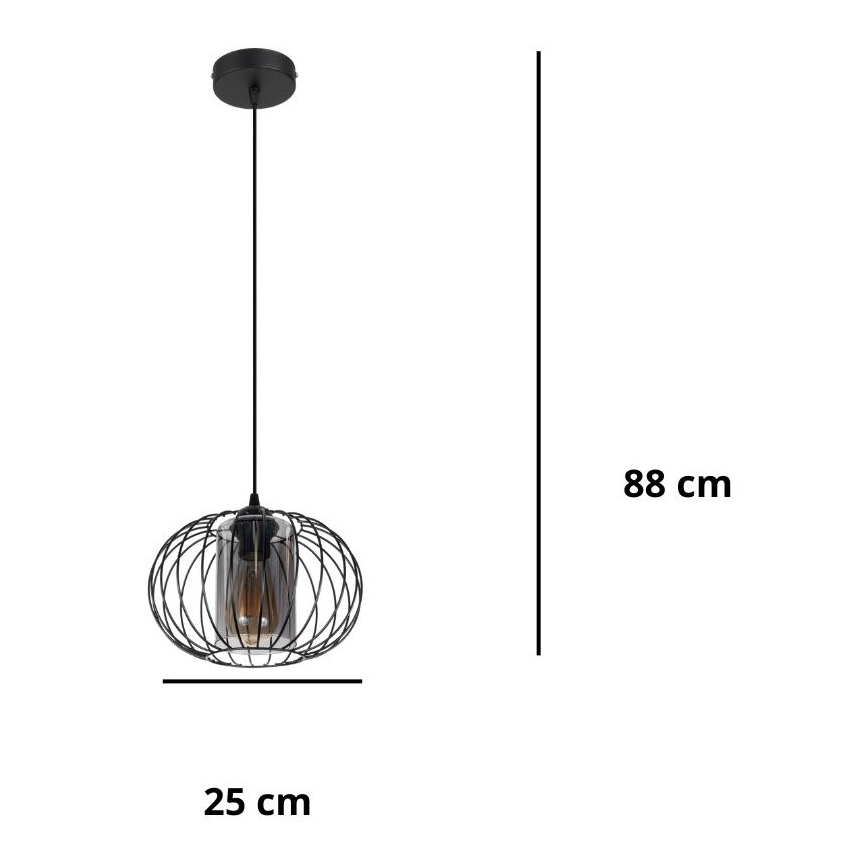 Pendel CORRINI 1xE27/60W/230V diameter 25 cm sort/grå
