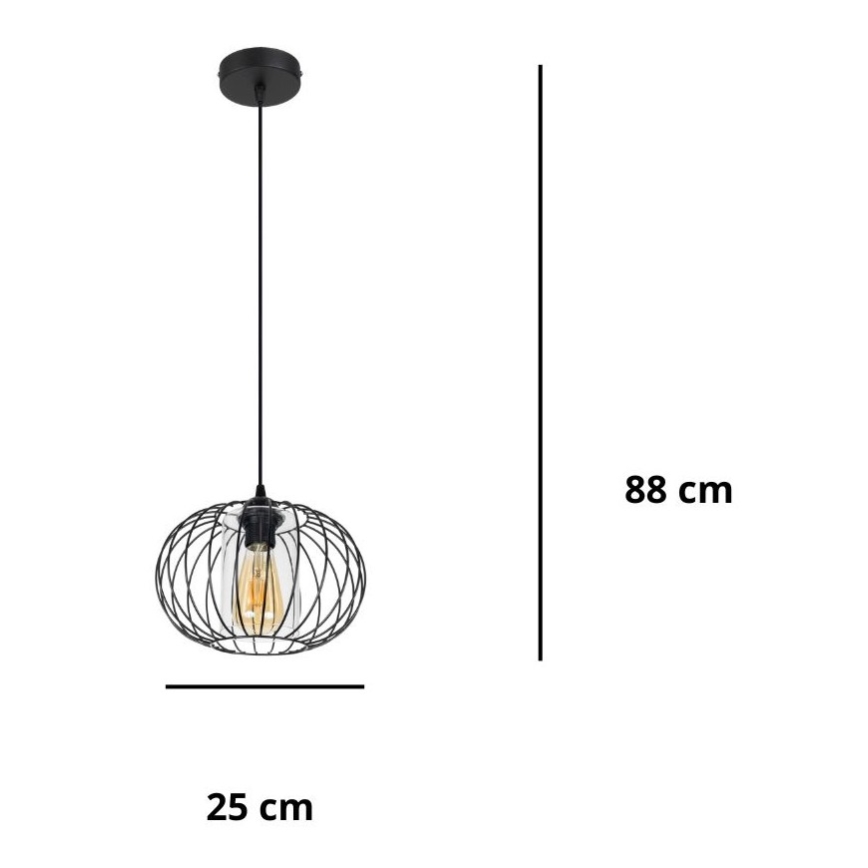Pendel CORRINI 1xE27/60W/230V diameter 25 cm sort/transparent