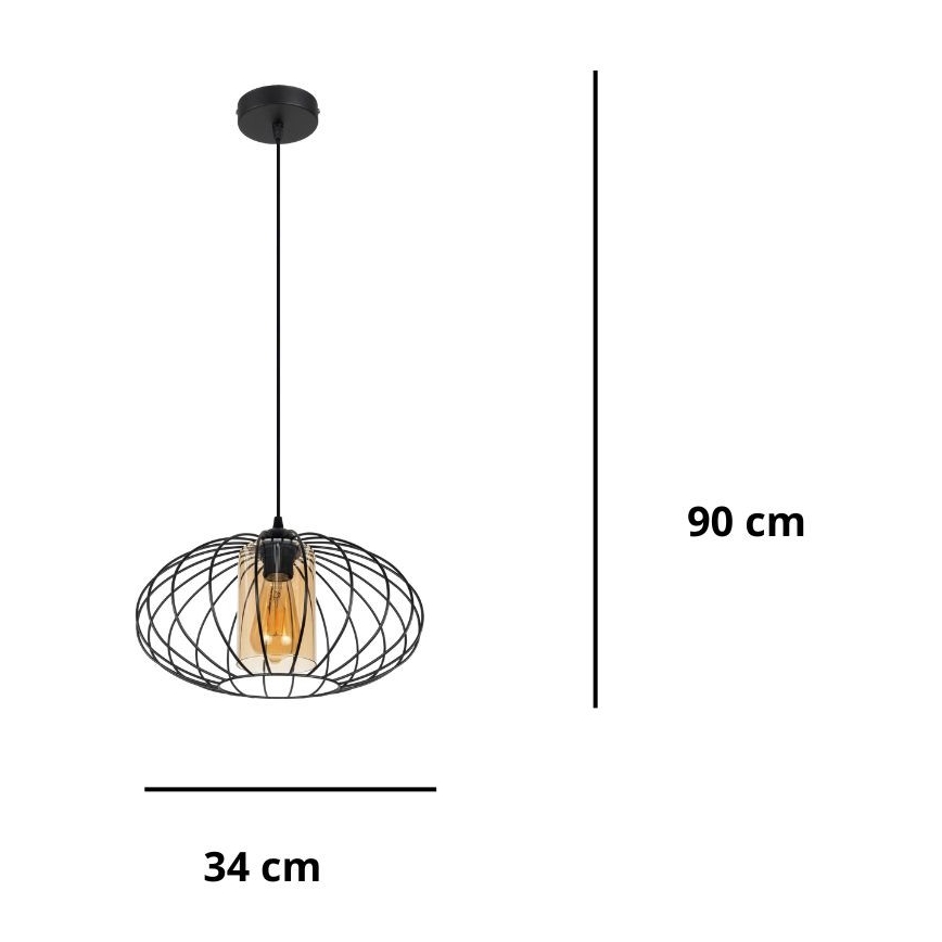Pendel CORRINI 1xE27/60W/230V diameter 34 cm sort/beige