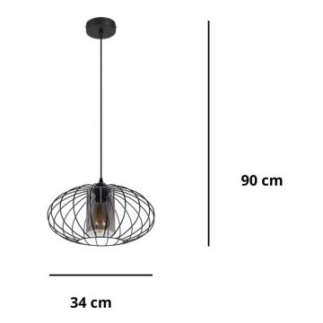 Pendel CORRINI 1xE27/60W/230V diameter 34 cm sort/grå