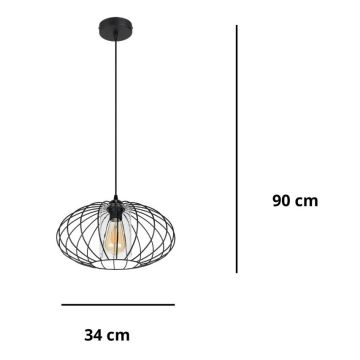 Pendel CORRINI 1xE27/60W/230V diameter 34 cm sort/transparent