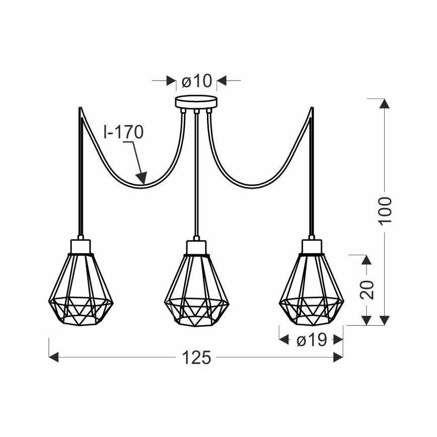 Pendel PRIMO 3xE27/60W/230V sort/guldfarvet