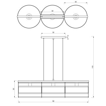 Pendel RIM 3xE27/60W/230V sort/gylden