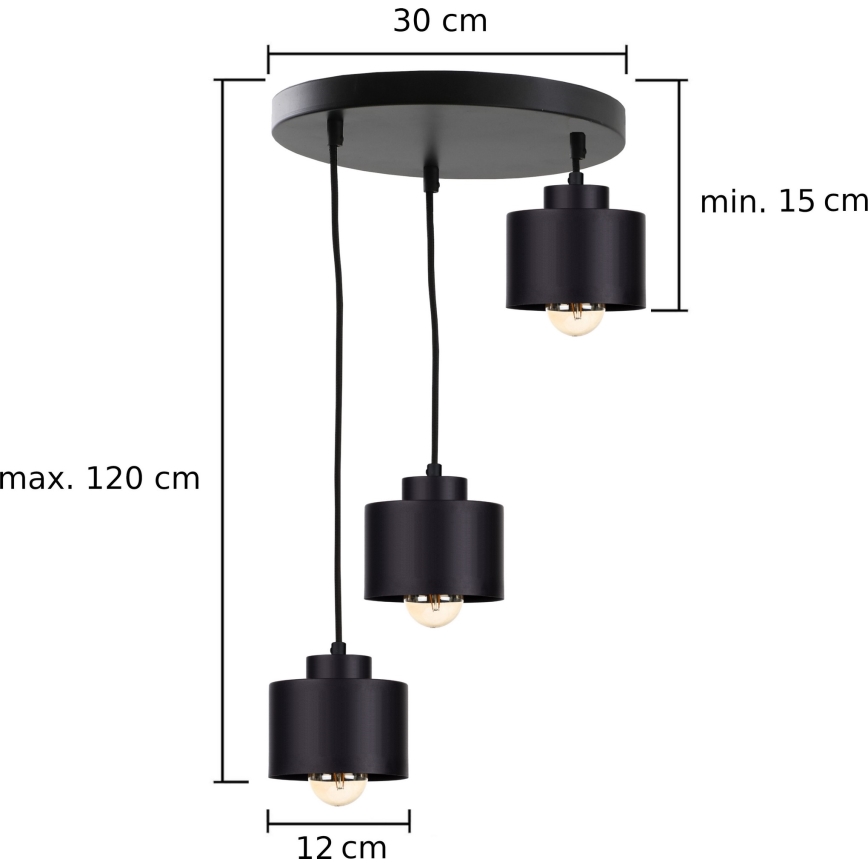 Pendel SIMPLY BLACK 3xE27/60W/230V diameter 32 cm