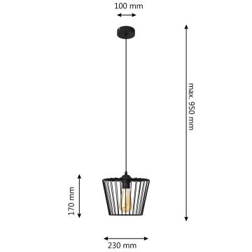 Pendel TORRI 1xE27/15W/230V diameter 23 cm sort