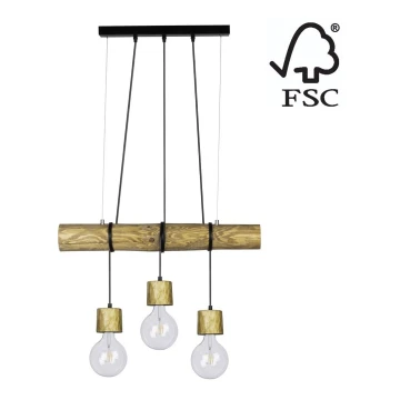 Pendel TRABO 3xE27/60W/230V fyrretræ - FSC-certificeret