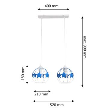 Pendellampe til børn STARS 2xE27/15W/230V blå/hvid