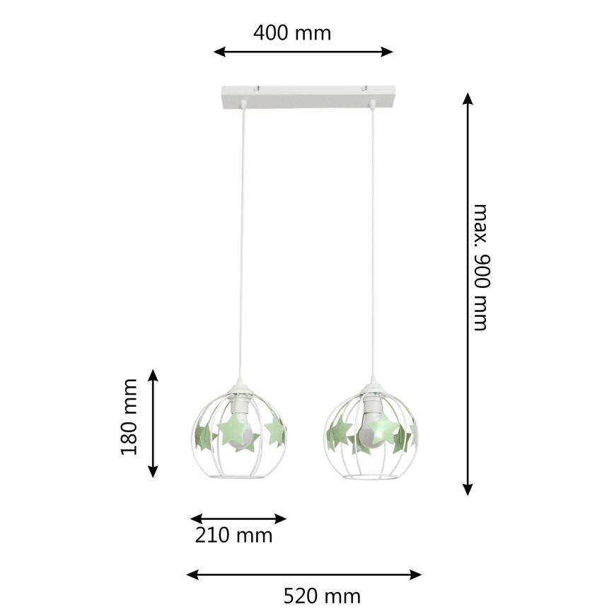 Pendellampe til børn STARS 2xE27/15W/230V grøn/hvid