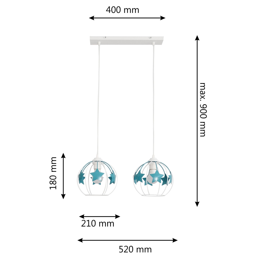 Pendellampe til børn STARS 2xE27/15W/230V turkis/hvid