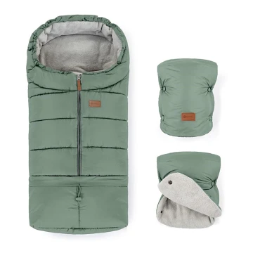 PETITE&MARS - Kørepose 3-i-1 JIBOT + håndmuffer til barnevogn JASIE grøn