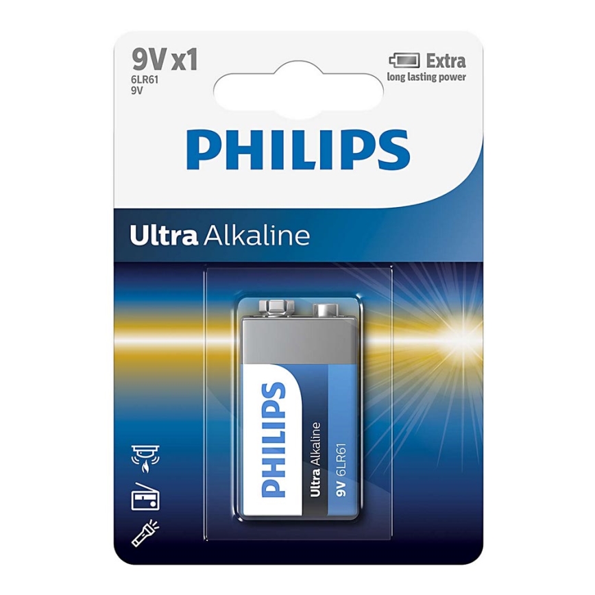 Philips 6LR61E1B/10 - Alkalisk batteri 6LR61 ULTRA ALKALINE 9V 600mAh