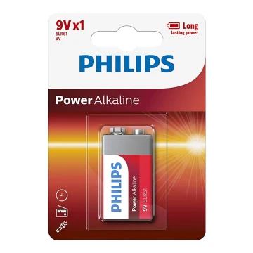 Philips 6LR61P1B/10 - Alkalisk batteri 6LR61 POWER ALKALINE 9V 600mAh