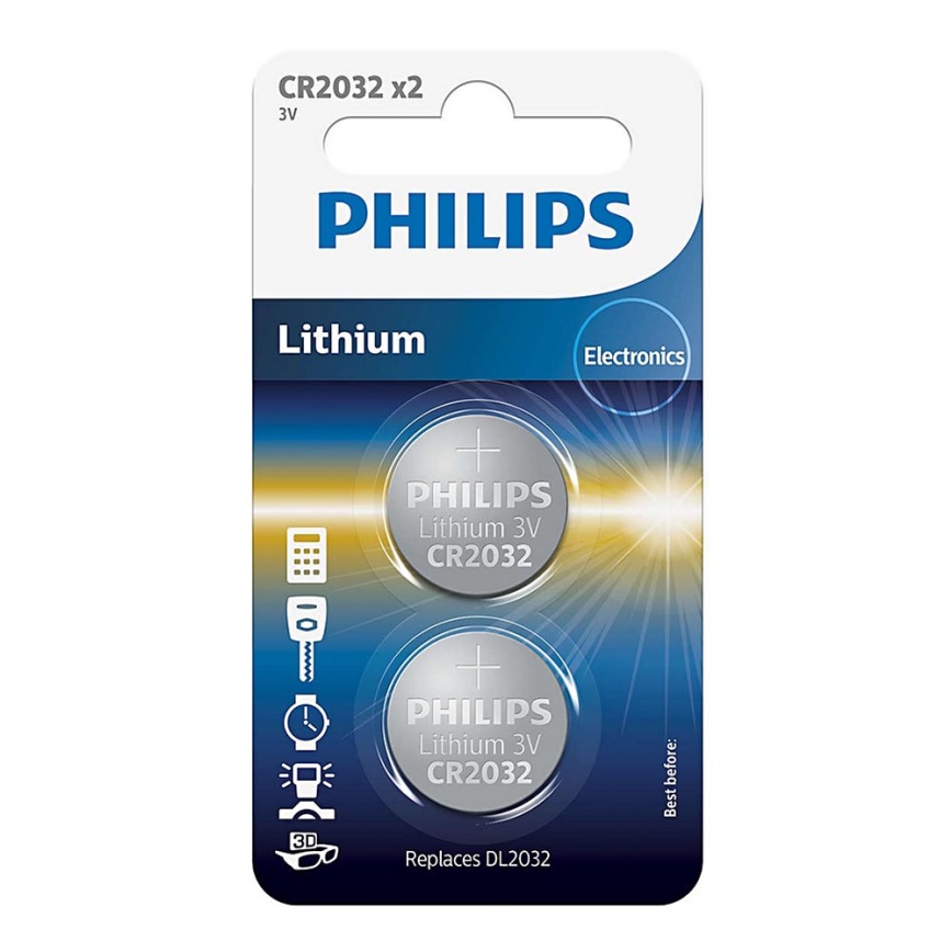 Philips CR2032P2/01B - 2 stk. Lithium knapcelle CR2032 MINICELLS 3V 240mAh