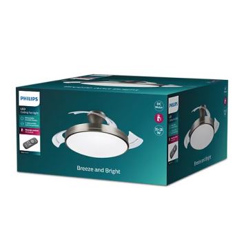 Philips-LED loftlampe med ventilator BLISS LED/35W/230V 5500/4000/2700K nikkel + fjernbetjening